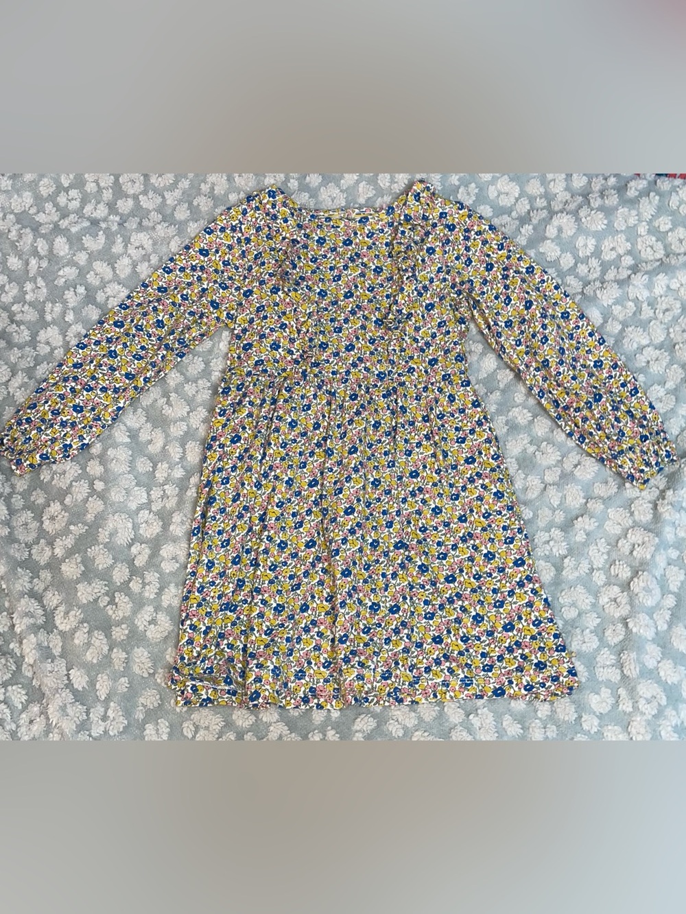 Mini Boden Blue and Yellow Floral Long-Sleeve Dress